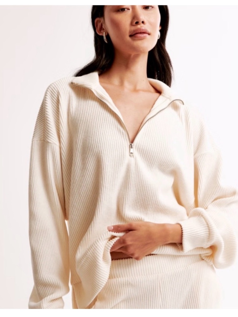 Abercrombie & Fitch Lounge Brushed Rib Half Zip Long Sleeve Top Size S/M